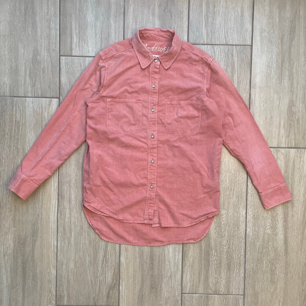 Madewell Button Down Shirt Womens S Coral Pink Cotton Relaxed Utility Casual